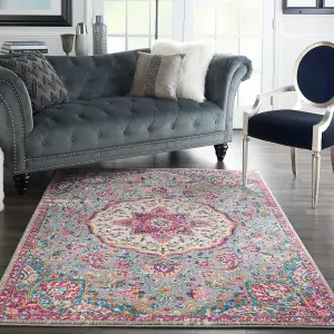 Grey Multi Floral Traditional Persian Luxurious Easy to Clean Rug for Living Room Bedroom and Dining Room-114cm X 175cm