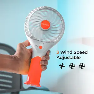 Geepas Rechargeable Mini Desk Fan with 3 Speed Electric USB Travel Fan, Orange