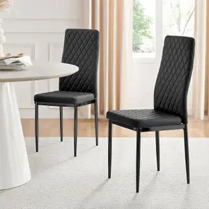 Set of 6 Milan Black High Back Soft Touch Diamond Pattern Faux Leather Black Powder Coated Metal Leg Dining Chairs