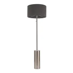 ValueLights Lexy Brushed Chrome Rotary Dimmer Switch Floor Lamp with Charcoal Grey Boucle Shade