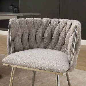 Pair of Modern Hand Weaving Dining Chairs Upholstered Side Chairs Kitchen Chairs with Armrest for Dining Room Grey