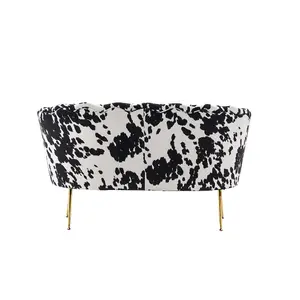 2 Seater Loveseat Small Sofa in Cow Print Fabric