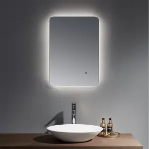 Bathroom Wall Mirror 500 x 700mm - Curved Wall Mirror - Back Light LED Light (3 Tone) - Anti Fog Demister - Magnifying Mirror