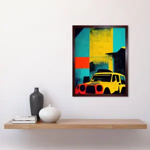 Warhol Inspired Modern Abstract Car Taxi - Print Brown Framed Paper / 43cm H x 33cm W x 2cm D