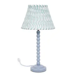 ValueLights Bobbles Powder Blue Bobbin Table Lamp with Green Arrow Pleated Shade