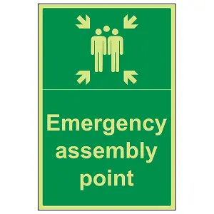 Emergency Assembly Point Safety Sign - Glow in Dark - 400x600mm (x3)