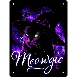 Grindstore Meowgic Tin Plaque Purple/Black/White (20cm x 15cm)