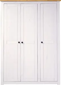 Panama 3 Door Wardrobe in White and Natural Wax Finish