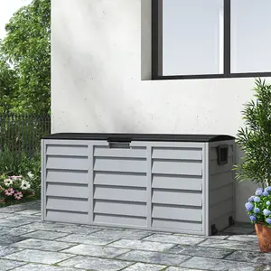 112cm W Waterproof Lockable Outdoor Garden Storage Box, Light Grey