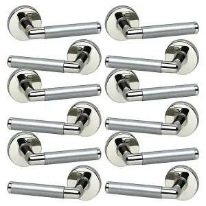 URBNLIVING 120mm Length 12 Pcs Vienna Metal & Polished Nickel Rose Lever Latch Door Handle Set