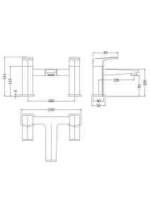 Luxury Square Deck Mounted Bath Filler Tap Chrome