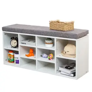 Shoe Bench Storage Rack Wooden Cabinet Cushion Seat Organiser Grey White 2016175