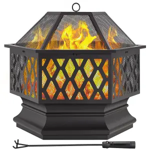 Yaheetech Hex-Shaped Fire Pit with Spark Screen and Poker