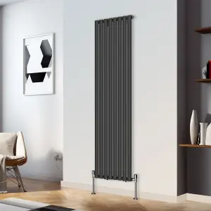 Right Radiators 1800x472mm Vertical Single Oval Column Designer Radiator Black