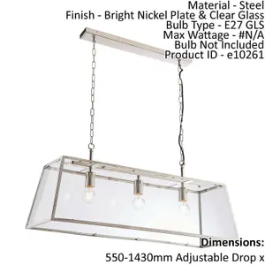 Ceiling Pendant Light Bright Nickel Plate & Clear Glass 3 x 40W E27