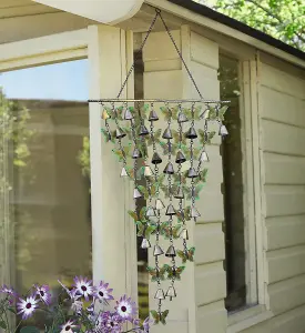 Butterfly Wind Chime Decoration - Colourful Hanging Mobile Garden Windchime with Decorative Butterflies & Bells - 53 x 33 x 3cm