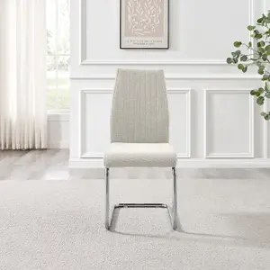 Furniturebox UK Lorenzo 2x Cream Fabric Silver Leg Dining Chair