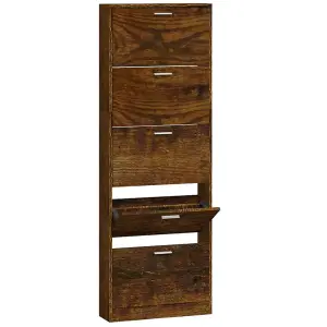 Shoe Cabinet Smoked Oak 59x17x169 cm Engineered Wood