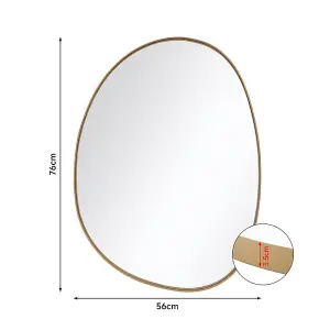 Irregular Wall Mounted Metal Framed Bathroom Mirror Decorative, Gold