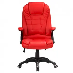 Luxury Office Chair Padded High Back Reclining Faux Leather - Red