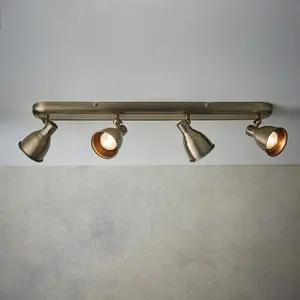 Luminosa Westbury LED 4 Light Spotlight Antique Brass Plate, GU10