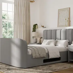 Copenhagen Upholstered Ottoman TV Bed Mid Grey - Super King Size Bed Frame Only