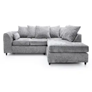 Monaco Chenille Fabric 3 to 4 Seater L Shaped Corner Sofa  Light Grey Right Hand Facing