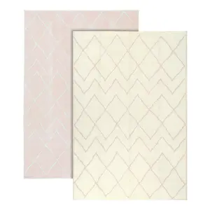 Extra Large Garden Outdoor Rug For Patio, Pink & Cream Chevron Waterproof Garden Rug 180 x 270cm