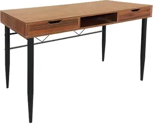 MDA Designs Kenora Home Office Study Ergonomic Desk Table Workstation with Drawers Walnut Black