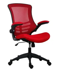 Rainbow Zebra Red Mesh Office Chair with Black Base and Folding Armrests