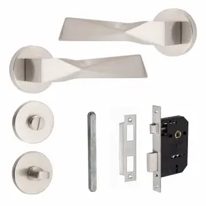 1 Set Aura Design Bathroom Door Handle Set Satin Nickel Finish