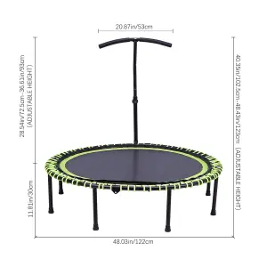 48in Bungee Cords Foldable Round Trampoline with Adjustable T-Handle Bar in Green