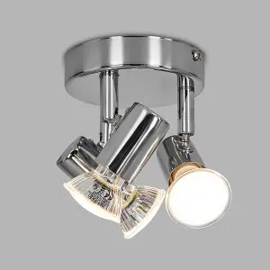 ValueLights Consul 3 Way Chrome Ceiling Bar Spotlight and GU10 Spotlight LED 3W Warm White 3000K Bulbs