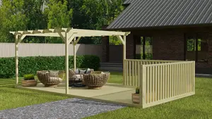 Rectangular pergola and decking kit with balustrade V.6, 4.2m x 4.8m