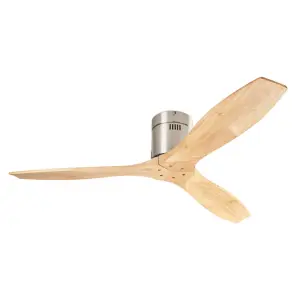 Luminosa Stem 3 Blade Ceiling Fan Satin nickel, Solid Wood Blades