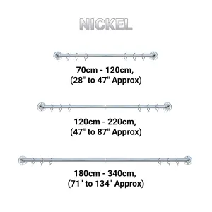 A.Unique Home Room Darkening Metal Extendable Curtain Pole with Rings and Fittings - Nickel, 120cm - 220cmApprox