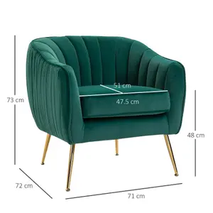 HOMCOM Velvet-Look Shell Shaped Chair with Thick Padded Seat, Green