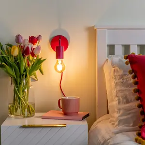 ValueLights Jordy Pair of - Plug in Colour Pop Raspberry Easy Fit Wall Lights - Bulbs included