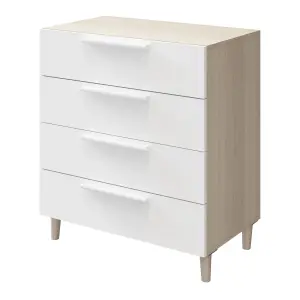 Atomia Freestanding White oak effect 4 Drawer Chest of drawers (H)550mm (W)750mm (D)450mm