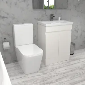 Nes Home 600mm Freestanding Basin Vanity, Rimless Square Closed Coupled Toilet