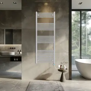 Rinse Bathrooms Prefilled Electric Thermostatic Heated Towel Rail Bathroom Radiator Straight with 800W Timer Chrome 1600x600mm