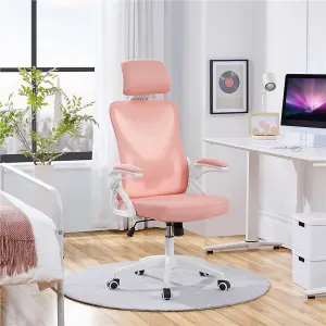 Yaheetech High Back Mesh Office Chair with Headrest and Armrest - Pink