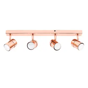 ValueLights Rosie Modern 4 Way Polished Copper Effect Straight Bar Ceiling Spotlight