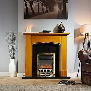 Focal Point Blenheim 2kW Brass effect Electric Fire With reflective glass flame (H)555mm (W)390mm (D)114mm