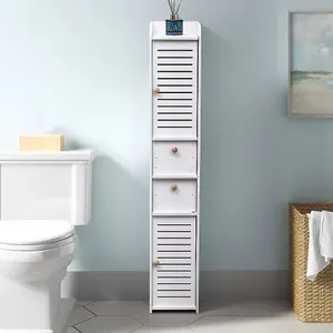 Single Wooden Tall Bathroom Storage Corner Cabinet with Shelf and 2 Drawers,118cm H