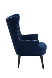 Interiors by Premier Blue Wingback Lounge Arm Chair, High Back Fabric Living Room Chair, Mid Century Arm Chair with Fabric