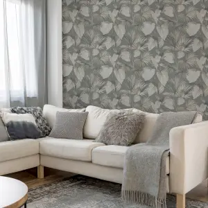 Arthouse Palm Grove Grey Wallpaper