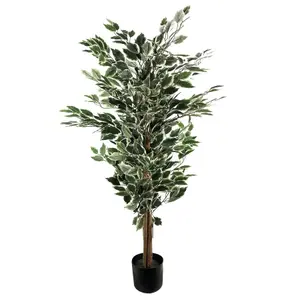 Artificial Ficus Tree Plant White Edge Bushy 130cm Realistic House Plants Botanik