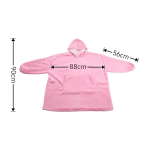 Pink Oversized Sherpa Flannel Hoodie Blanket with Front Pocket