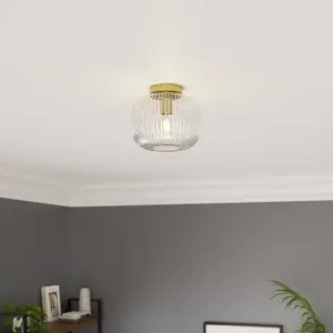 GoodHome Satin Glass & metal Brass effect Ceiling light